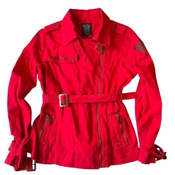 Blac Label Pink Y2K Women Jacket size L Motorcycle w Belt Scarlet Red - Picture 1 of 12